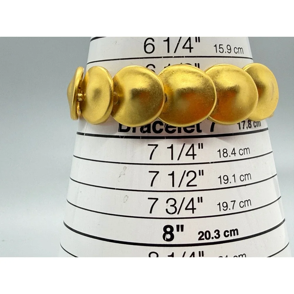 Vintage Craft ROund Disk Link Bracelet Matt Brushed Gold Tone Domed Art Deco